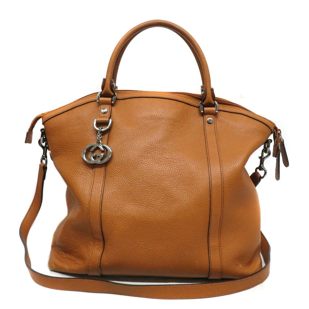 Gucci Bree Leather 2Way Tote Shoulder Bag Brown